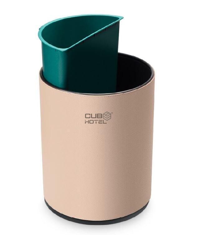 Papelera Doble Beige de Piel Sintética 10L Alta Calidad